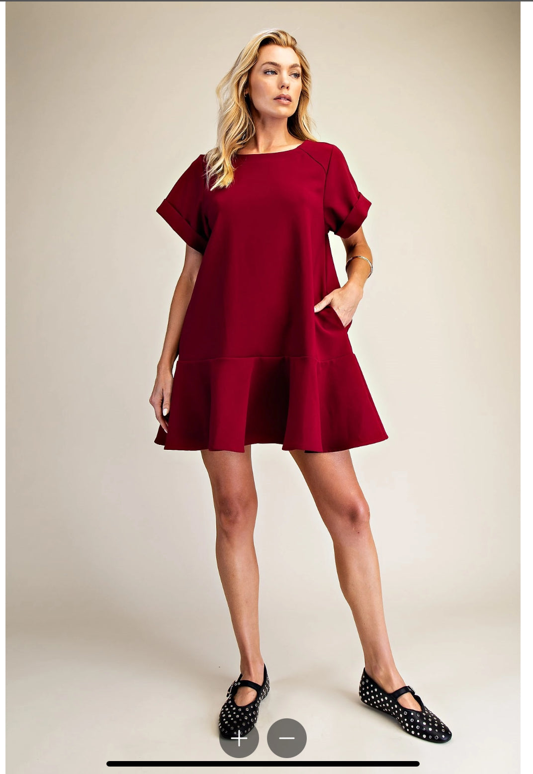 Round Neck Cuffs sleeve Mini Dress